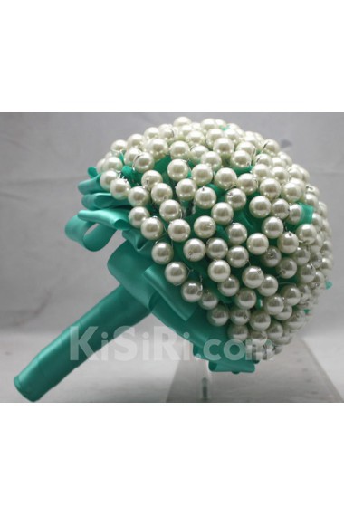 Round Shape Green Wedding Bridal Bouquet with Imitation Pearls