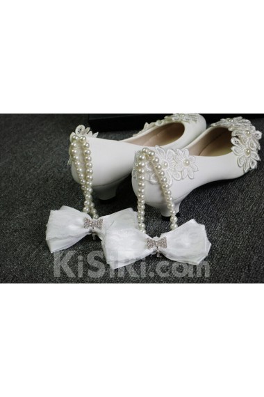 Handmade Lace Imitation Pearls Wedding Shoes
