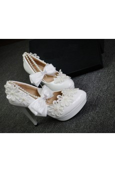 Handmade Lace Imitation Pearls Wedding Shoes