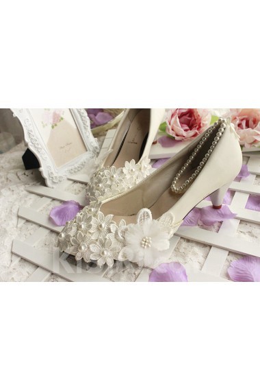Handmade Lace Wedding Shoes with Imitation Pearls