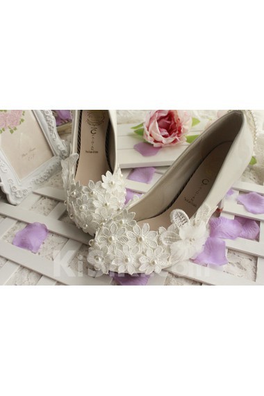 Handmade Lace Wedding Shoes with Imitation Pearls