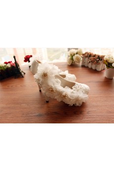 Handmade Flowers Wedding Shoes with Imitation Pearls