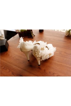 Handmade Flowers Wedding Shoes with Imitation Pearls