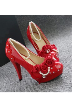 Handmade Lace Flowers Wedding Shoes with Imitation Pearls and Rhinestone