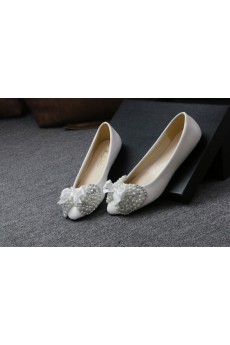 Handmade Bows Wedding Shoes with Imitation Pearls and Rhinestone