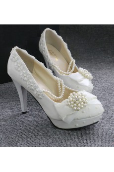 Handmade Flowers Wedding Shoes with Imitation Pearls and Rhinestone