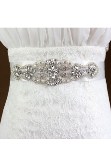 Handmade Rhinestone Wedding Sash with Imitation Pearls