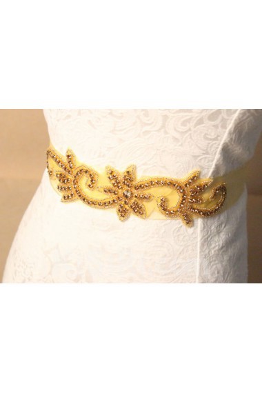 Handmade Gold Rhinestone Wedding Sash