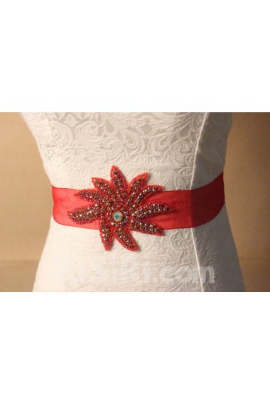 Handmade Red Yarn Rhinestone Wedding Sash
