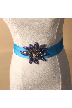 Handmade Blue Yarn Rhinestone Wedding Sash
