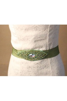 Handmade Green Rhinestone Wedding Sash