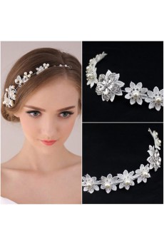 Lace Rhinestone Wedding Headpieces with Imitation Pearls