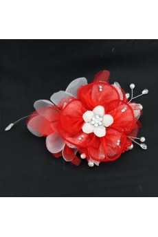 Red Lace Rhinestone Wedding Headpieces with Imitation Pearls