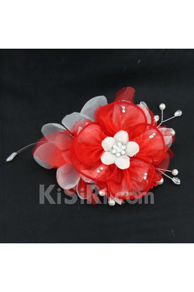 Red Lace Rhinestone Wedding Headpieces with Imitation Pearls