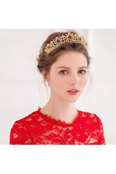Gold Alloy Wedding Headpieces with Red Rhinestone