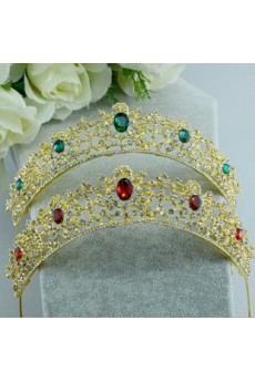 Gold Alloy Wedding Headpieces with Green Rhinestone