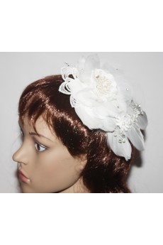 Lace Chiifon and Feather Wedding Headpieces with Imitation Pearls
