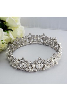 Alloy Crystal and Rhinestone Crown Wedding Headpieces with Imitation Pearls