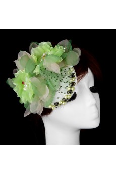 Green Chiifon and Rhinestone Floral Wedding Headpieces with Imitation Pearls