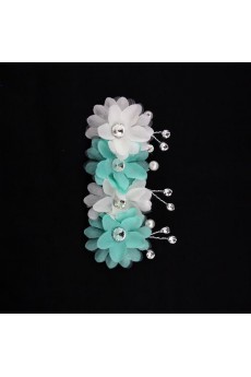 Azure and White Fabric Flower Wedding Headpieces with Rhinestone