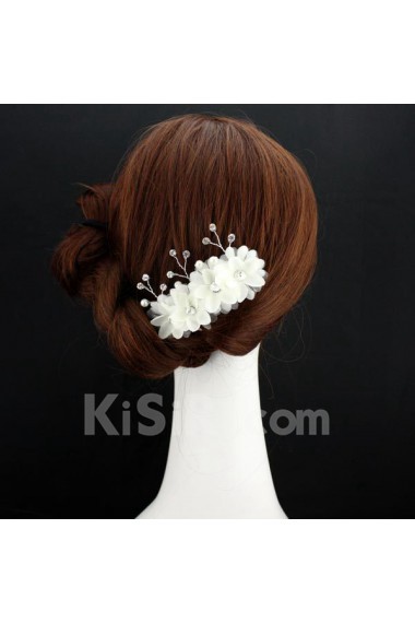 White Fabric Flower Wedding Headpieces with Rhinestone