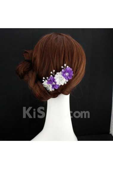 Purple and White Fabric Flower Wedding Headpieces with Rhinestone