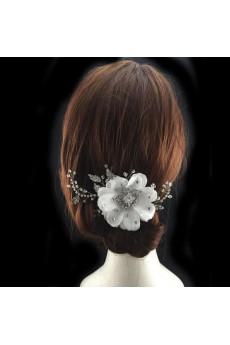 Retro Silver Satin Flower Wedding Headpieces with Rhinestone