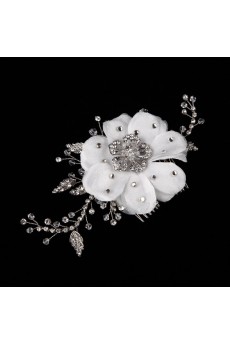 Retro Silver Satin Flower Wedding Headpieces with Rhinestone