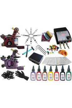 Professional 10 Coil Wraps Tattoo Guns Kit Completed Set with 2 Tattoo Guns