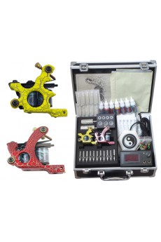 Professional Tattoo Guns Kit Completed Set With 2 Tattoo Machines (7 Colors Included)