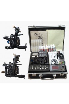 2 Professional Tattoo Guns Kit with LCD Power Supply and Locking Aluminum Carrying Case