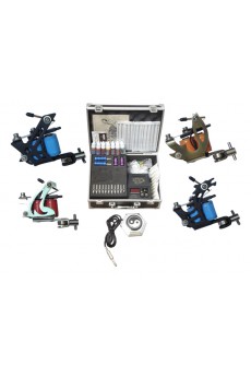 Stainless Steel Professional Tattoo Guns Kit Completed Set with 2 Tattoo Guns and 7 x 10ml Colors Included