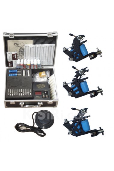 3 Stainless Steel Professional Tattoo Machines Kit for Lining and Shading (7 10ml Colors)