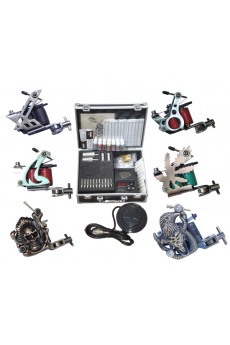 6 Stainless Steel Professional Tattoo Machines with 7 x 10ml Colors