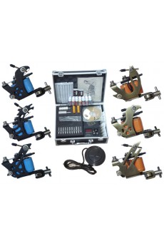 Tattoo Machines Kit Completed Set With 6 Stainless Steel Guns for Lining and Shading