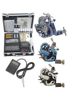 3 Stainless Steel Professional Tattoo Machines Kit for Lining and Shading(7 x 10ml Colors)
