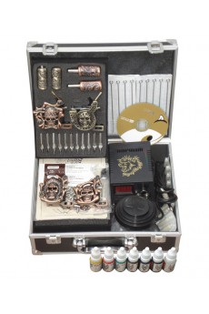 Professional Tattoo Machines Completed Set Kit with 4 Stainless Steel Tattoo Guns and 7 x 10ml Colors