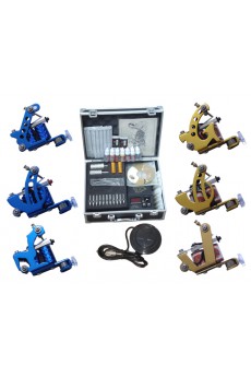 Professional Tattoo Machines Kit Completed Set with 3 Stainless Steel Tattoo Guns and LCD Power Supply