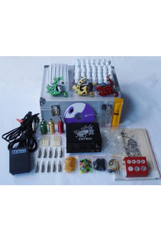 3 Stainless Steel Tattoo Guns with Locking Aluminum Carrying Case and 7 x 10ml Colors