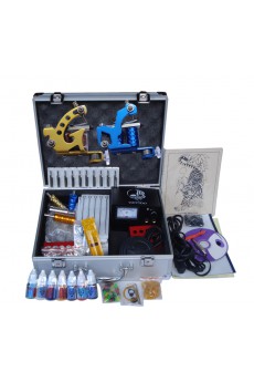 Professional Tattoo Guns Kit Completed Set with 2 Stainless Steel Tattoo Guns and 7 x 10ml Colors