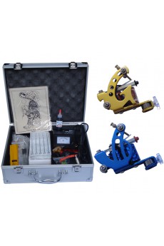 Professional Tattoo Guns Kit Completed Set with 2 Stainless Steel Tattoo Guns for Lining and Shading
