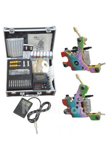 2 Stainless Steel Professional Tattoo Guns Kit with Locking Aluminum Carrying Case