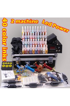 2 Tattoo Machines Kit with LCD Power Supply (40 Colors)