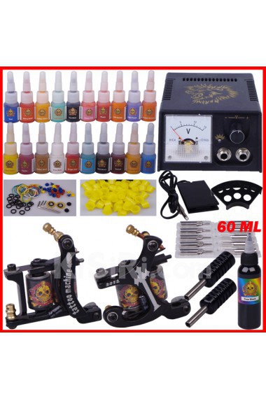 2 Tattoo Machines Kit with 20 Colors