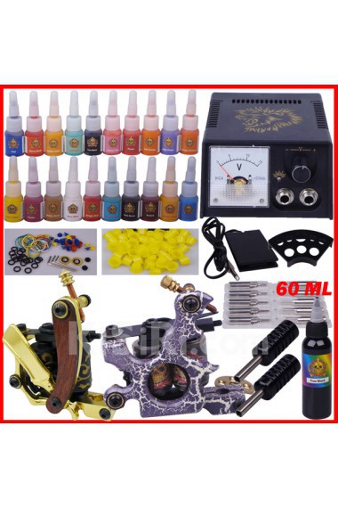 High Quality Tattoo Machine Kit with 2 Tattoo Guns and 20 Bottle Inks