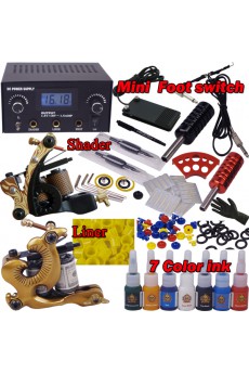 2 Professional Tattoo Machines Kit with LCD Power Supply and 7 Colors