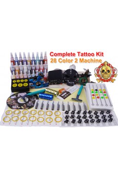 2 New Design Professional Tattoo Machines Kit (28 Colors Included)