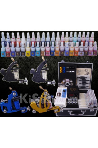 4 Top Professional Tattoo Guns Kit for Lining and Shading (40 x 5ml Colors)