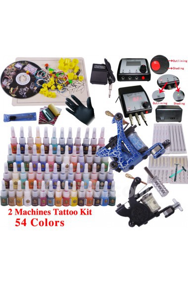 Tattoo Guns Kit Completed Set with 2 Tatoo Machines and LCD Power Supply