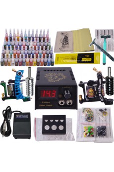 Professional Tattoo Guns Kit Completed Set with 2 Tattoo Machines and LCD Power Supply